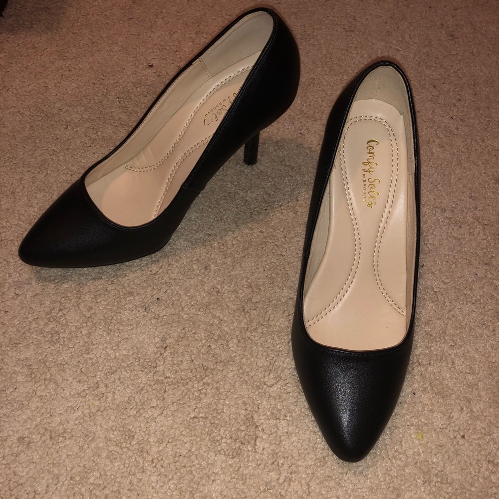 Comfy Soles Black Leather Heels